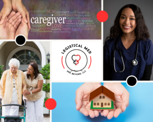 Company Logo and pictures of a nurse, caregiver and home Healthcare